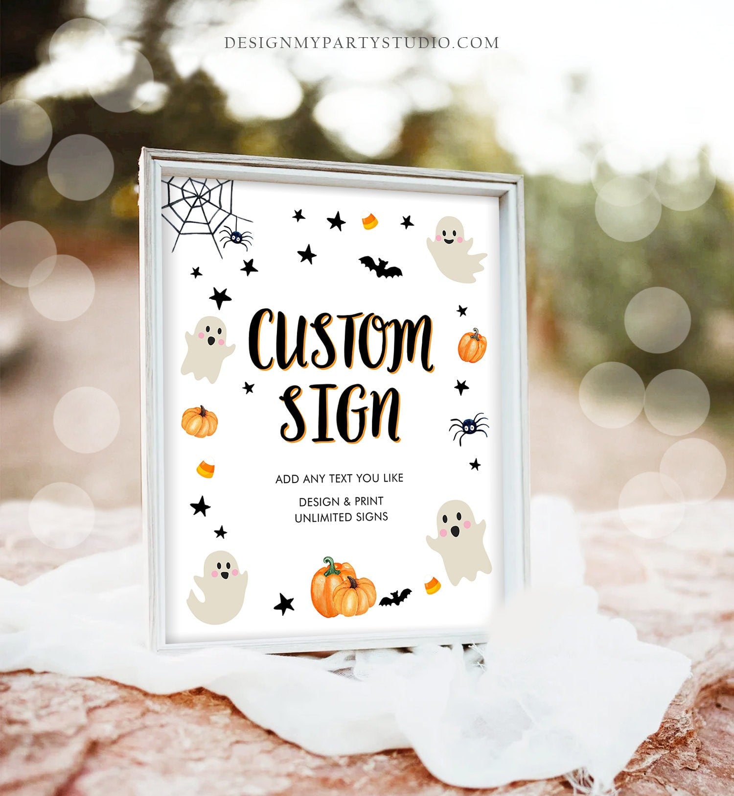 Editable Custom Halloween Sign Baby Shower Pink Ghost Spooky Spooktacular Birthday Neutral Table Sign 8x10 Digital Template Printable 0418