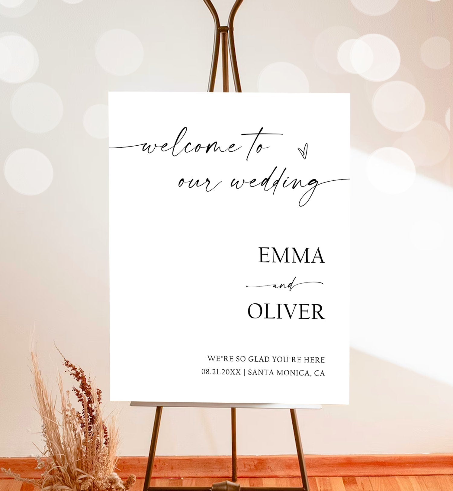 Editable Minimalist Wedding Welcome Sign Boho Rustic Modern Calligraphy Welcome Poster Digital Template Printable 0493