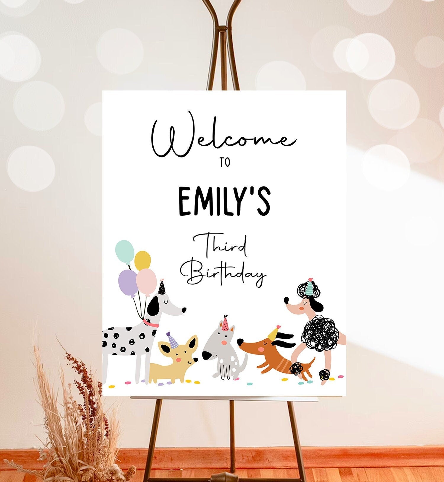 Editable Puppy Dog Birthday Party Welcome Sign Puppy Birthday Pink Pet Dog Simple Birthday Paw-ty Girl Digital Template Printable 0429