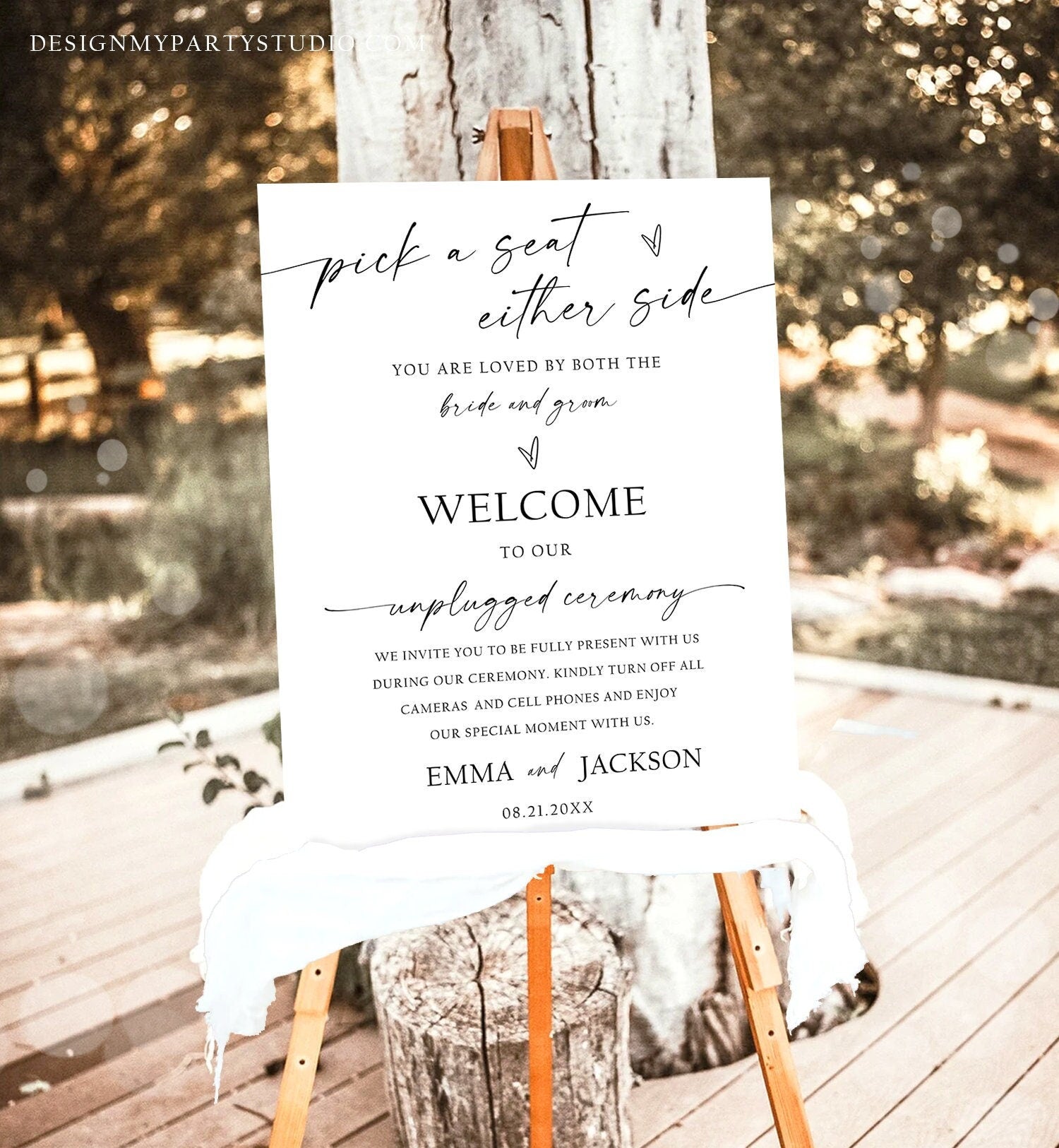 Editable Pick A Seat Minimalist Wedding Welcome Sign Unplugged Ceremony Boho Rustic Modern Calligraphy Digital Template Printable 0493