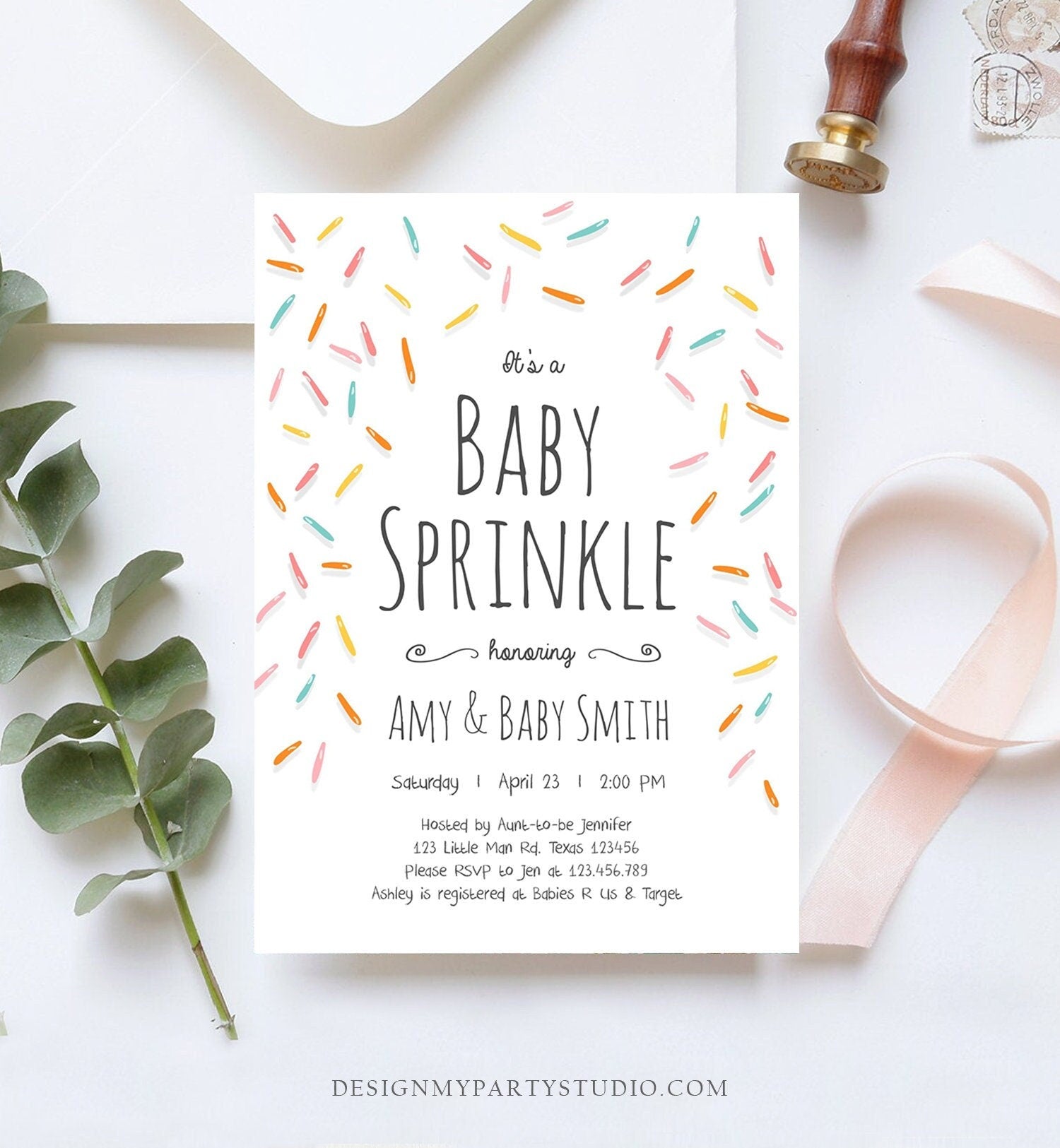 Editable Baby Sprinkle Shower Invitation Baby Shower Coed Shower Gender Neutral Confetti Sprinkles Digital Corjl Template Printable 0216