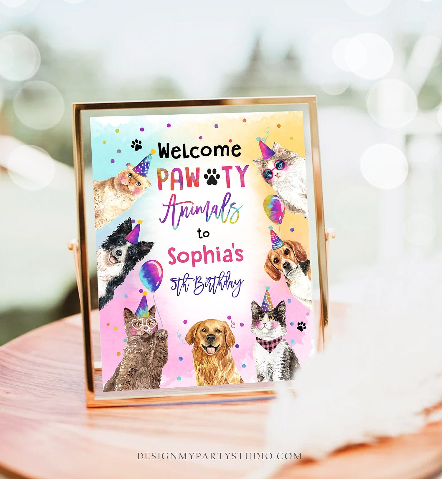 Editable Cats and Dogs Birthday Party Animals Welcome Sign Kitten Birthday Puppy Dog Pawty Animals Cute Kitten Template Corjl PRINTABLE 0460