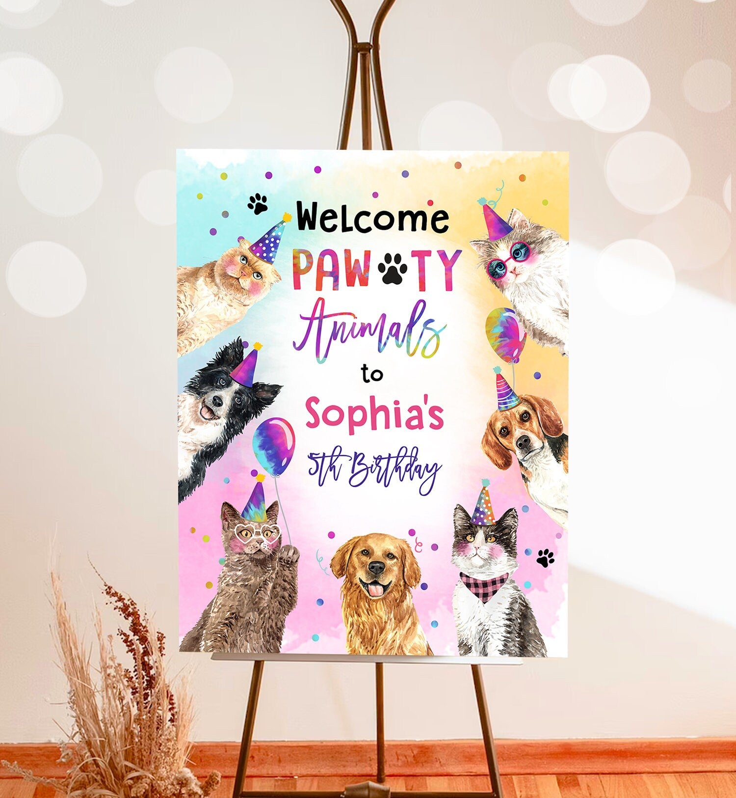 Editable Cats and Dogs Birthday Party Animals Welcome Sign Kitten Birthday Puppy Dog Pawty Animals Cute Kitten Template Corjl PRINTABLE 0460