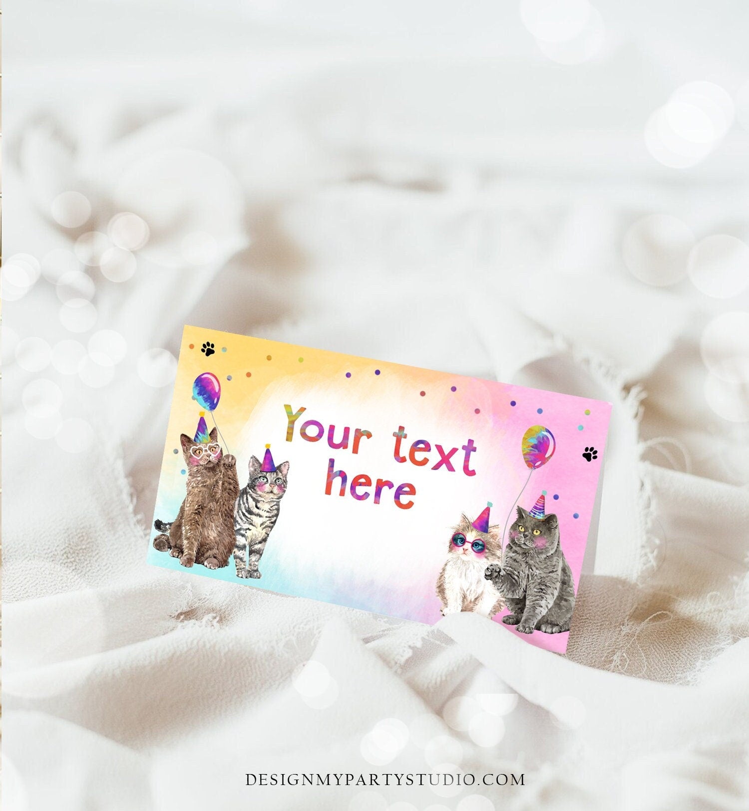 Editable Cats Food Labels Kitten Birthday Place Card Tent Card Escort Card Cat Party Pet Party Animals Girl Printable Template Corjl 0460