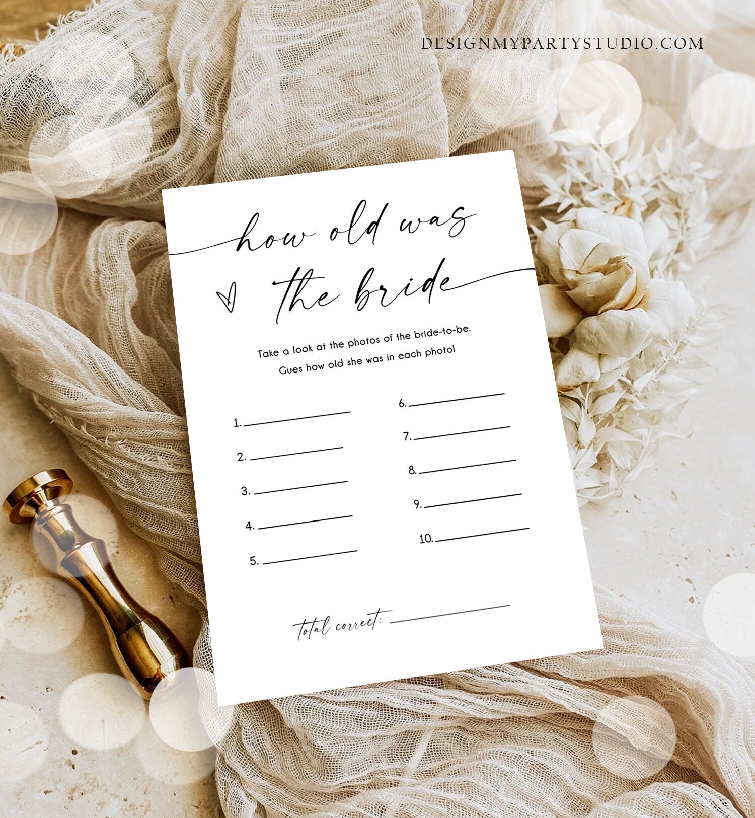 Editable How Old Was the Bride Bridal Shower Game Minimalist Modern Wedding Activity Couples Wedding Activity Corjl Template Printable 0493