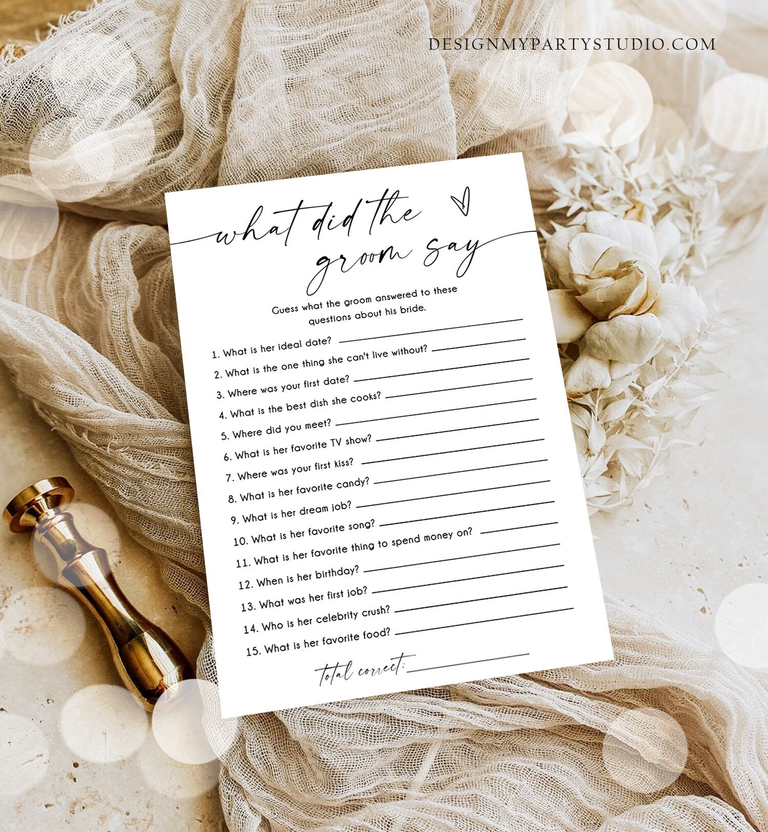 Editable What Did The Groom Say Bridal Shower Game Minimalist Modern Wedding Activity Couples Activity Corjl Template Printable 0493