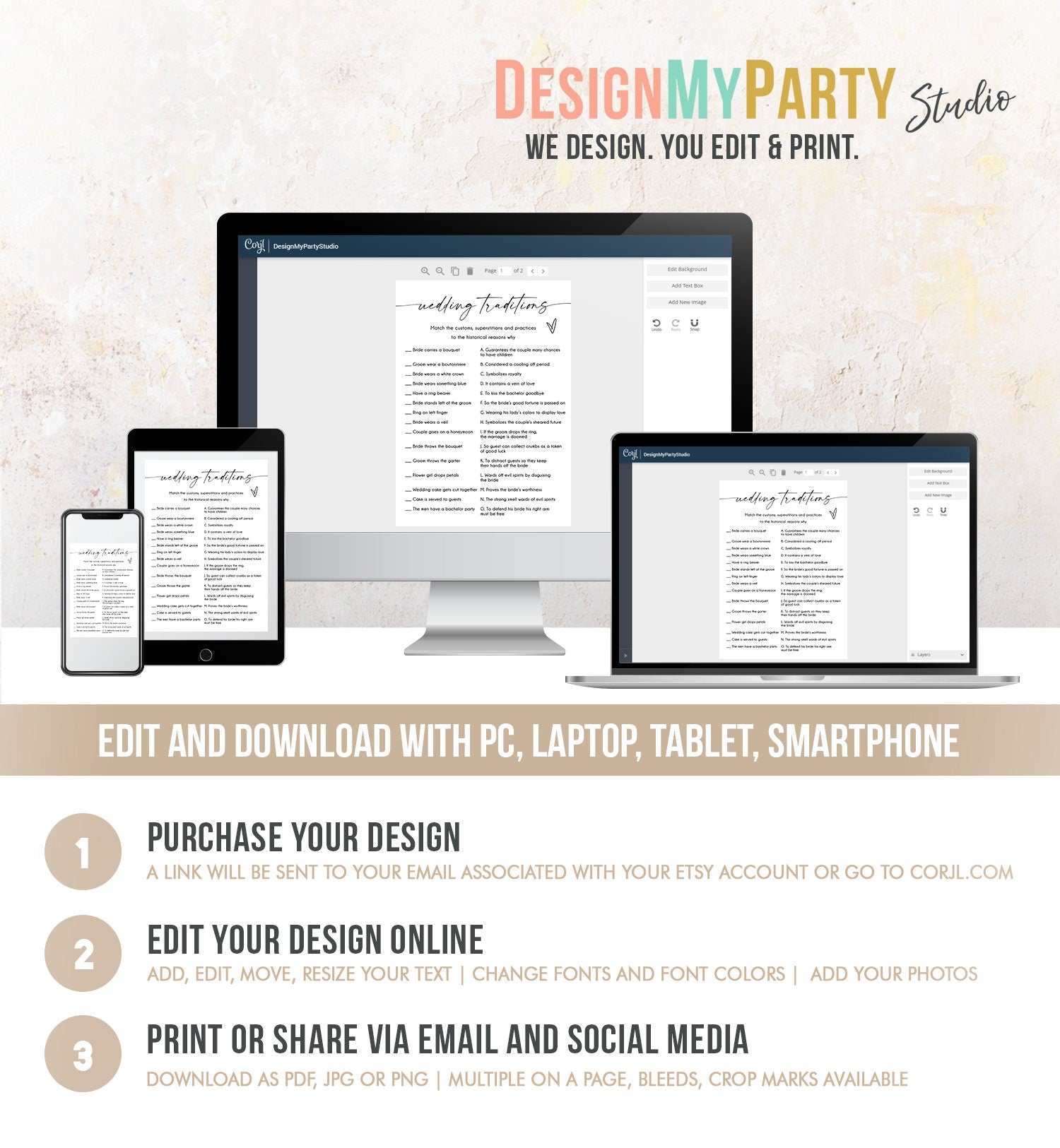 Editable Wedding Traditions Bridal Shower Game Minimalist Modern Wedding Activity Questions Corjl Template Printable 0493