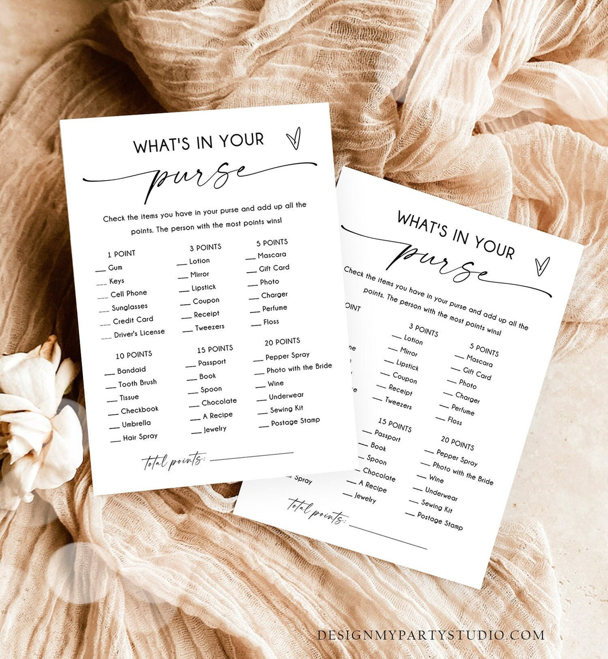 Editable What&#39;s in Your Purse Bridal Shower Game Minimalist Modern Wedding Activity Shower Activity Corjl Template Printable 0493