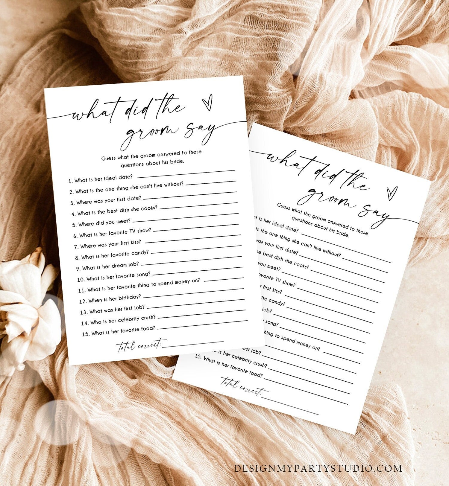 Editable What Did The Groom Say Bridal Shower Game Minimalist Modern Wedding Activity Couples Activity Corjl Template Printable 0493