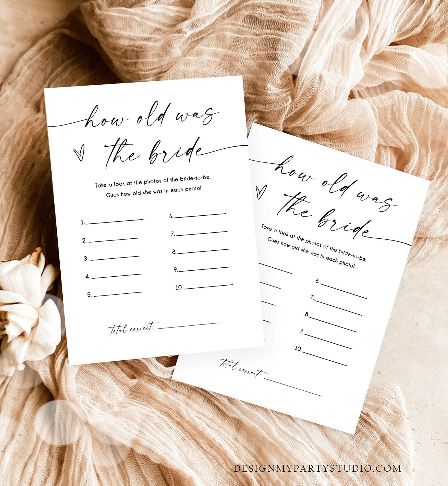 Editable How Old Was the Bride Bridal Shower Game Minimalist Modern Wedding Activity Couples Wedding Activity Corjl Template Printable 0493