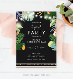 Editable Tropical Birthday Invitation Tropical Party Adult Birthday Man Woman Palm Leaves Hawaiian Download Template Corjl Printable 0183