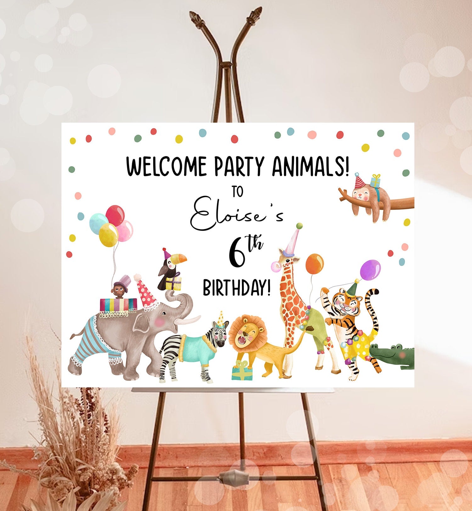 Editable Party Animals Welcome Sign Party Animal Sign Zoo Safari Welcome Jungle Sign Birthday Animals Girl Template PRINTABLE Corjl 0482