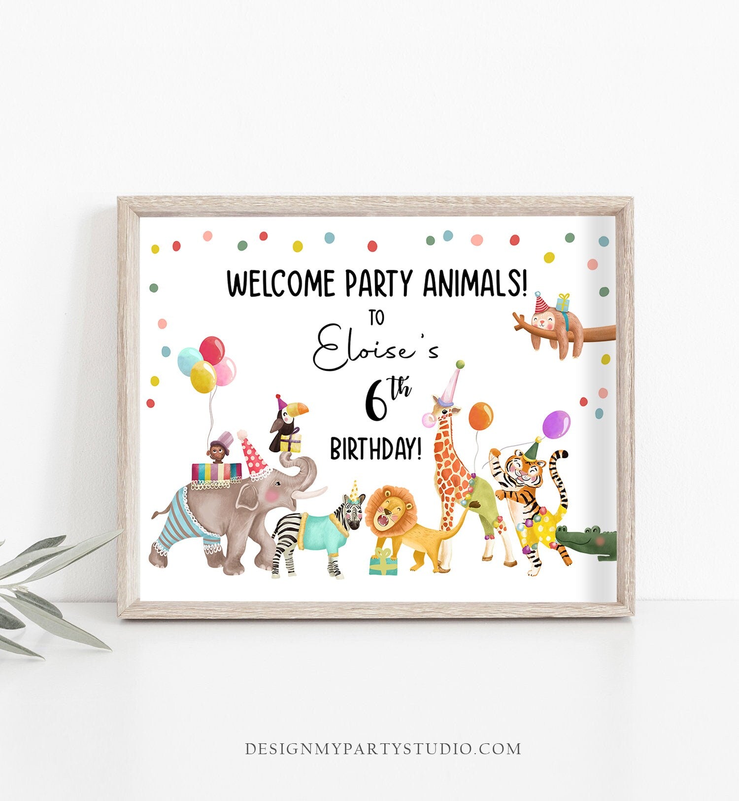 Editable Party Animals Welcome Sign Party Animal Sign Zoo Safari Welcome Jungle Sign Birthday Animals Girl Template PRINTABLE Corjl 0482