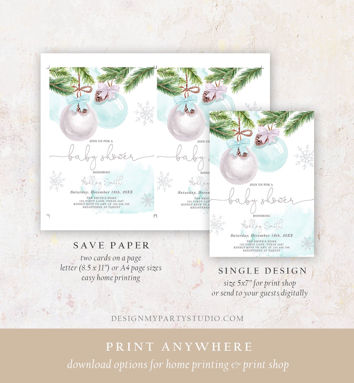 Editable Winter Baby Shower Invitation Baby It's Cold Outside Christmas Baby Shower Boy Blue Watercolor Template Download Corjl 0490