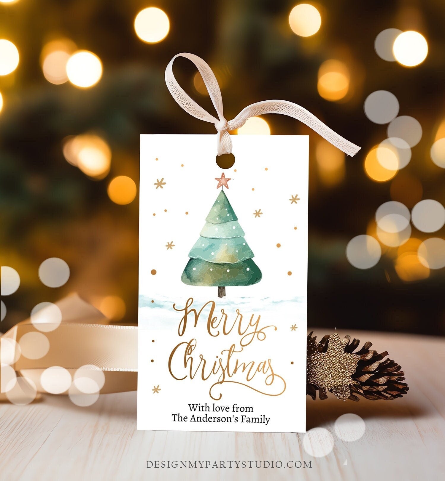 Editable Christmas Favor Tags Holiday Gift Tags Merry Christmas Holiday Tags Holiday Labels Tree Gold Teacher Download Printable Corjl 0443