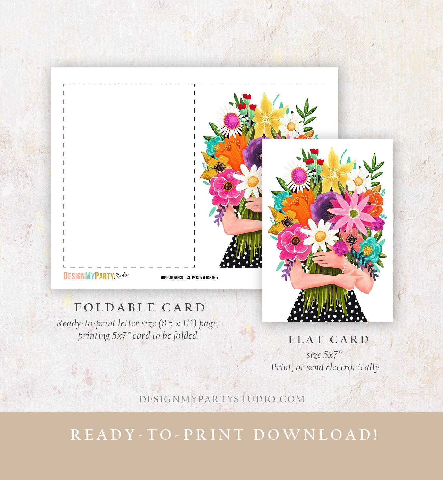 Happy Birthday Card Flowers Floral Birthday Greeting Card Colorful Woman Mother Grandmother Friend 5x7 Digital Printable Instant Download