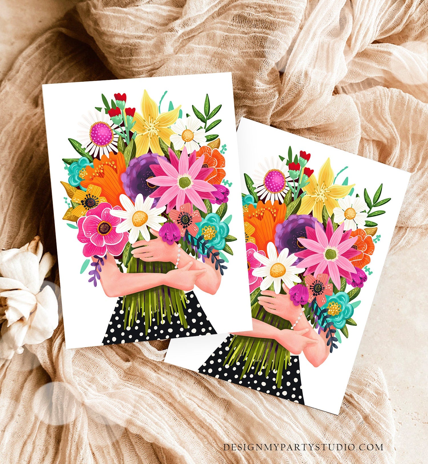 Happy Birthday Card Flowers Floral Birthday Greeting Card Colorful Woman Mother Grandmother Friend 5x7 Digital Printable Instant Download