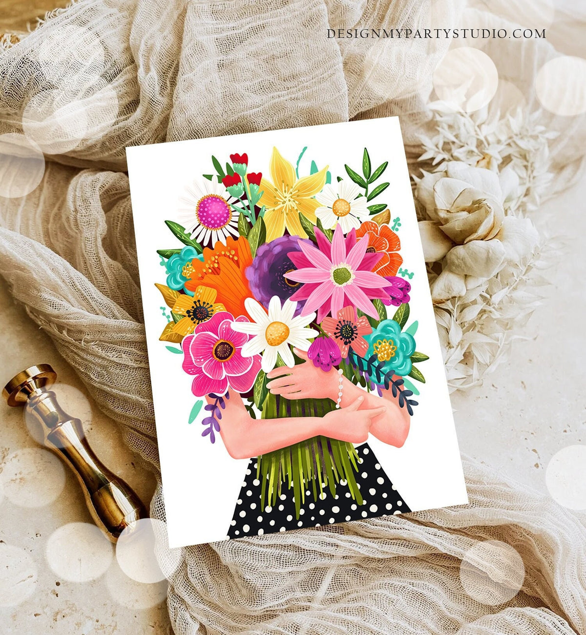 Happy Birthday Card Flowers Floral Birthday Greeting Card Colorful Woman Mother Grandmother Friend 5x7 Digital Printable Instant Download