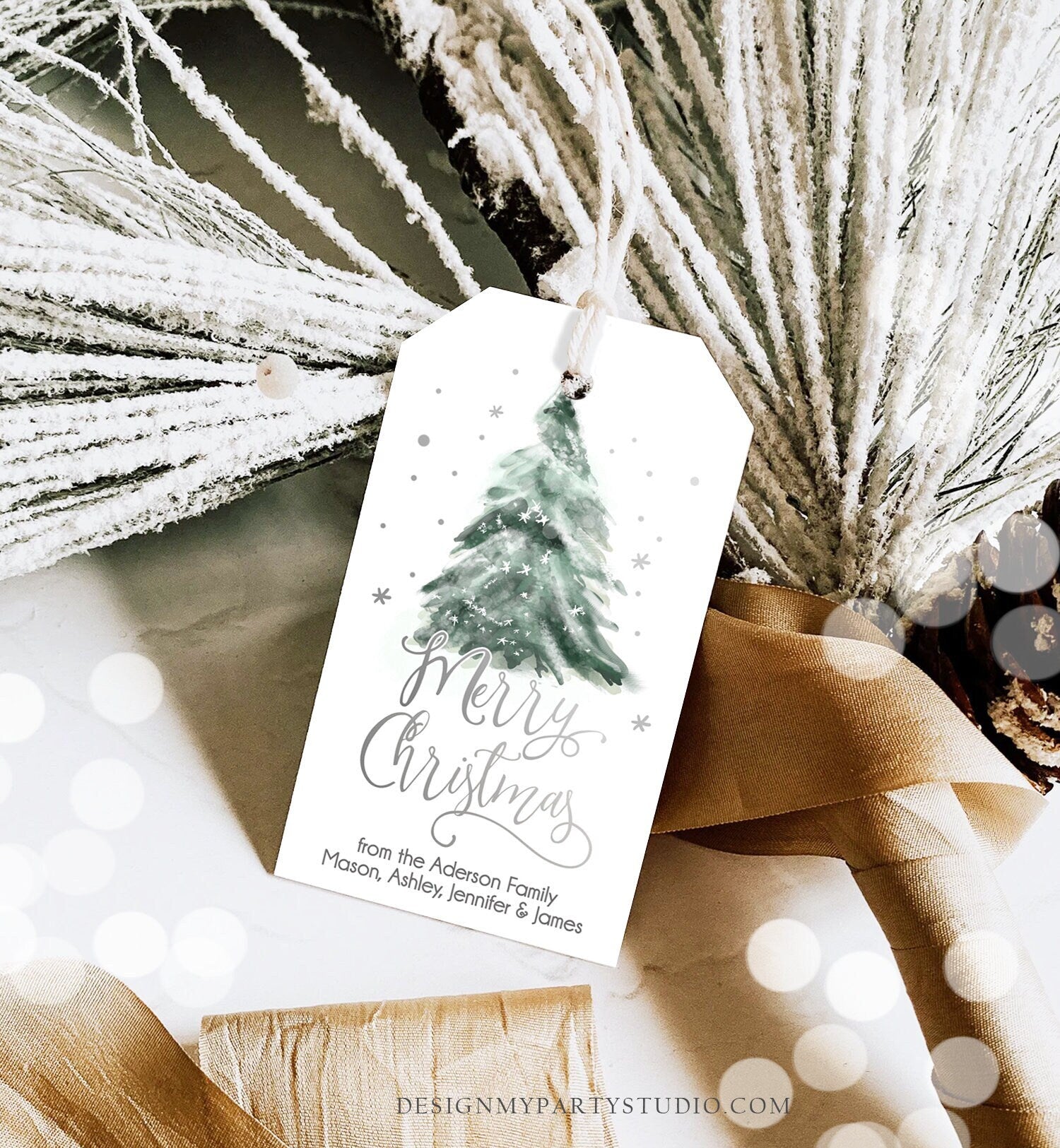 Editable Christmas Favor Tags Holiday Gift Tags Merry Christmas Holiday Tags Holiday Labels Tree Silver Download Printable Corjl 0363 0443