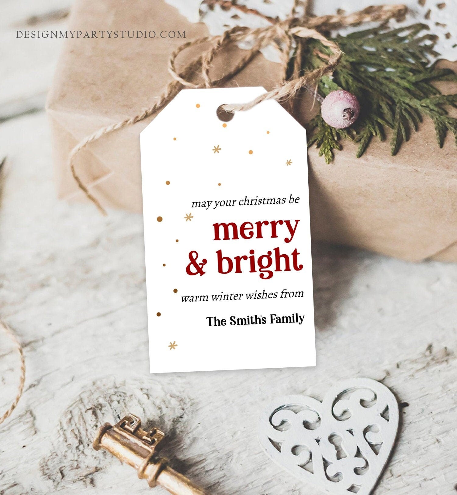 Editable Holiday Gift Tags Christmas Gift Tags Merry & Bright Minimalist Holiday Labels Personalized Coworkers Download Printable Corjl 0443