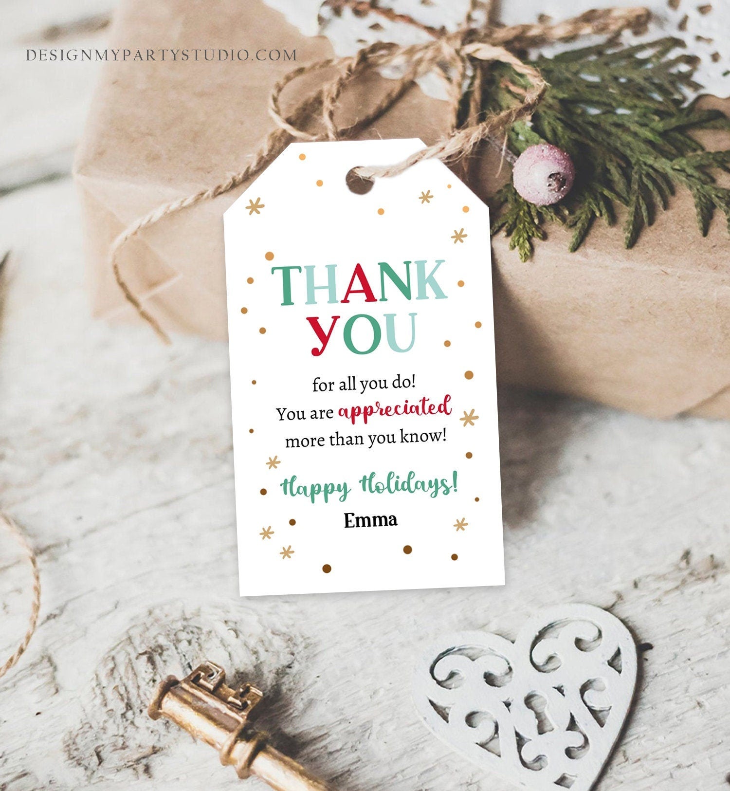 Editable Thank you for all you do Treat Tags Christmas Gift Tag Holiday Appreciation Teacher Family Staff Printable Template Corjl 0443