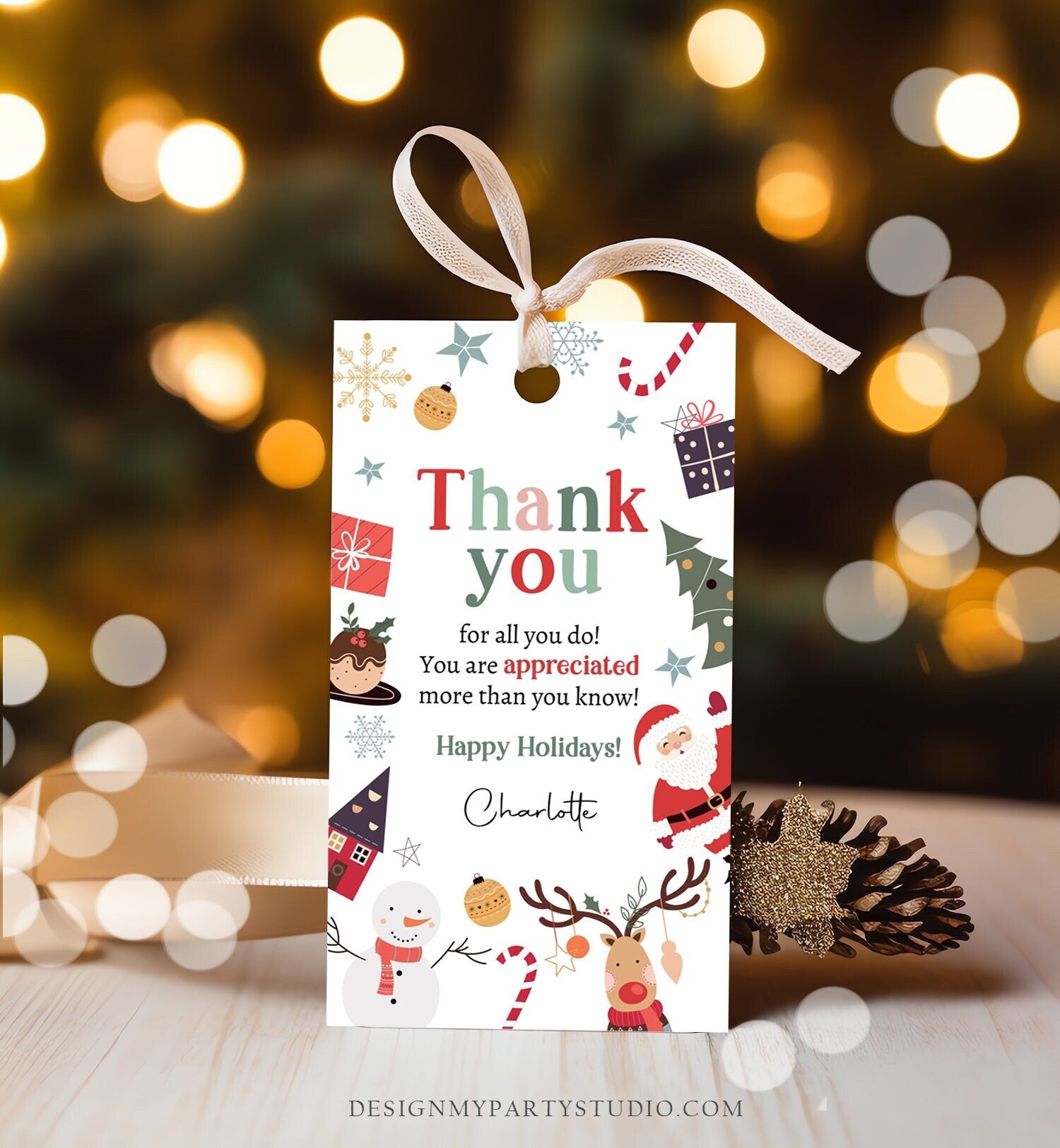 Editable Thank you for all you do Treat Tags Christmas Gift Tag Holiday Appreciation Teacher Family Staff Printable Template Corjl 0443