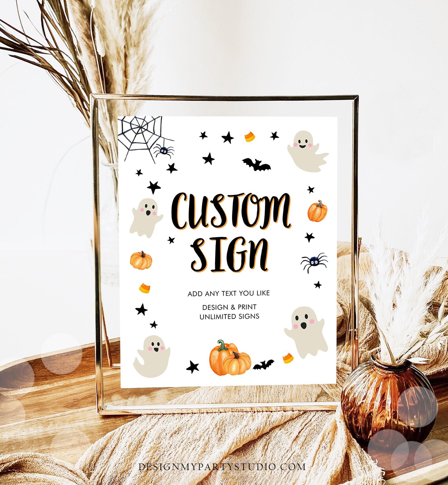 Editable Custom Halloween Sign Baby Shower Pink Ghost Spooky Spooktacular Birthday Neutral Table Sign 8x10 Digital Template Printable 0418