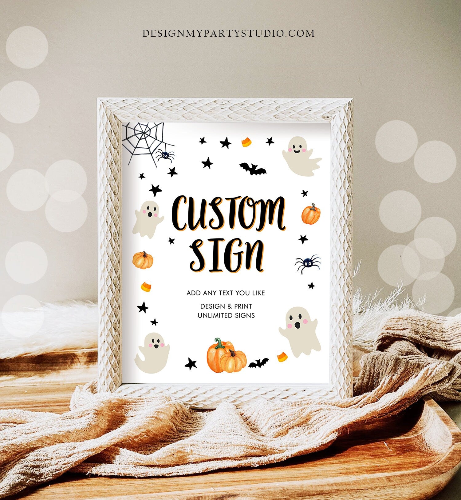 Editable Custom Halloween Sign Baby Shower Pink Ghost Spooky Spooktacular Birthday Neutral Table Sign 8x10 Digital Template Printable 0418