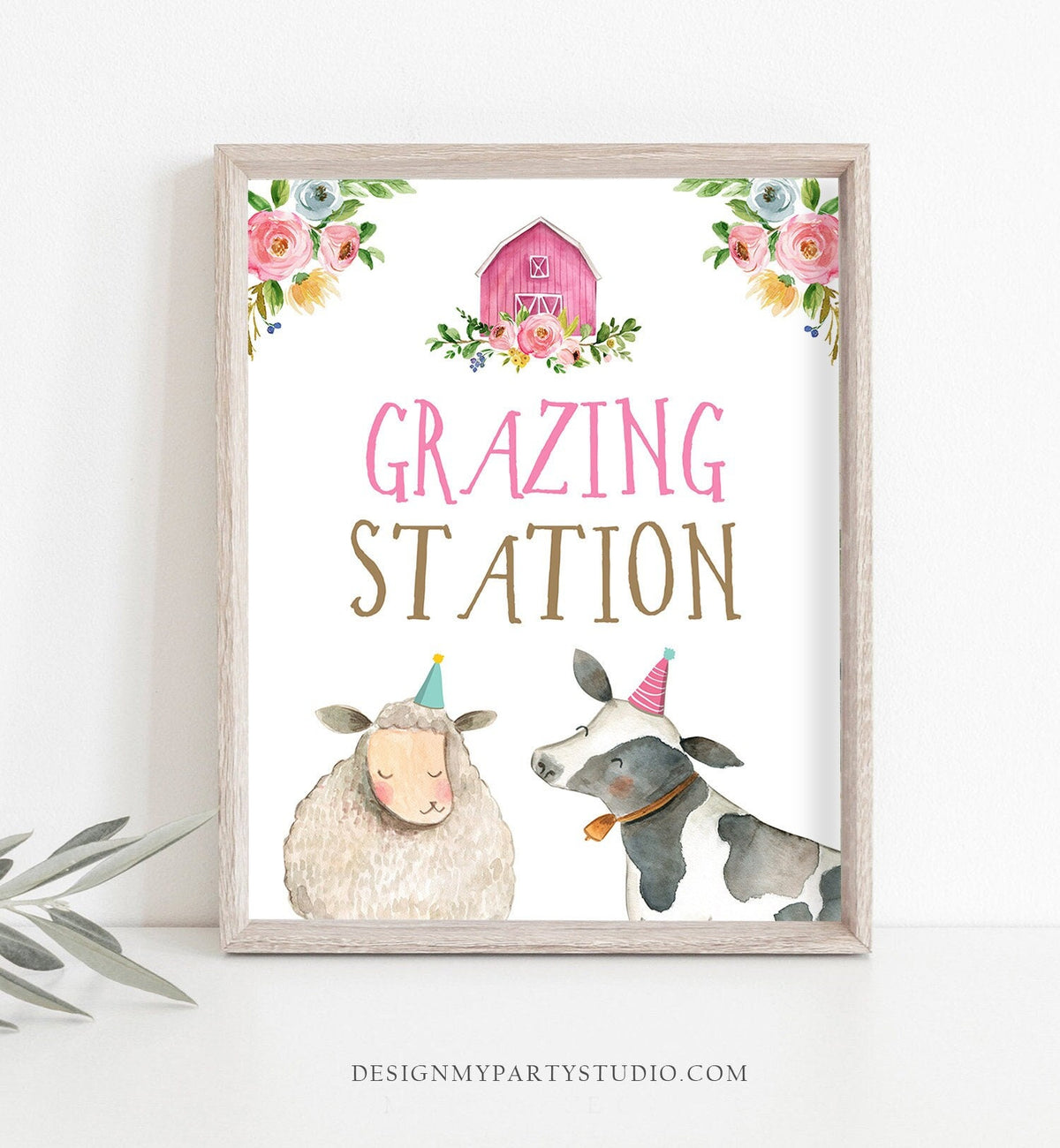 Grazing Station Food Party Sign Farm Birthday Sign Table Decor Barnyard Birthday Farm Animals Pink Girl Snacks Farm Party Printable 0155