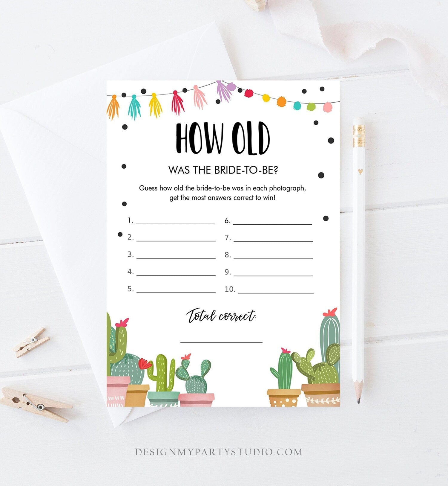 Editable How Old Was The Bride Bridal Shower Game Cactus Fiesta Mexican Coed Shower Games Wedding Activity Digital Template Printable 0254