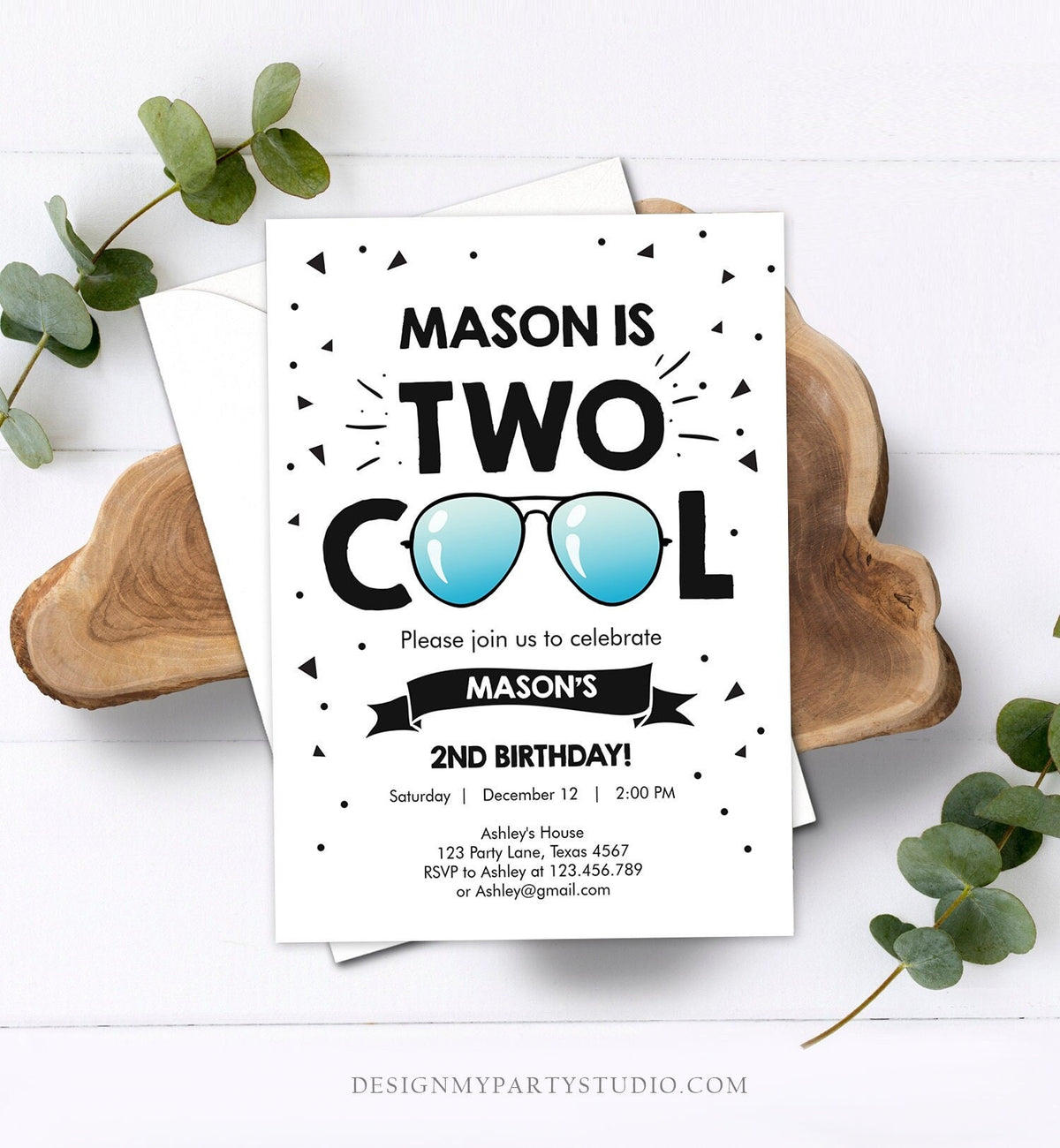 Editable Two Cool Birthday Invitation Boy Second Birthday Party 2nd I&#39;m this Many I&#39;m Two Cool Digital Download Template Printable 0136