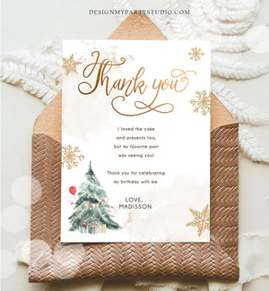 Editable Winter Tree Thank You Card Watercolor Birthday Winter Onederland Neutral Red Gold Christmas Snowflake Template Download Corjl 0363