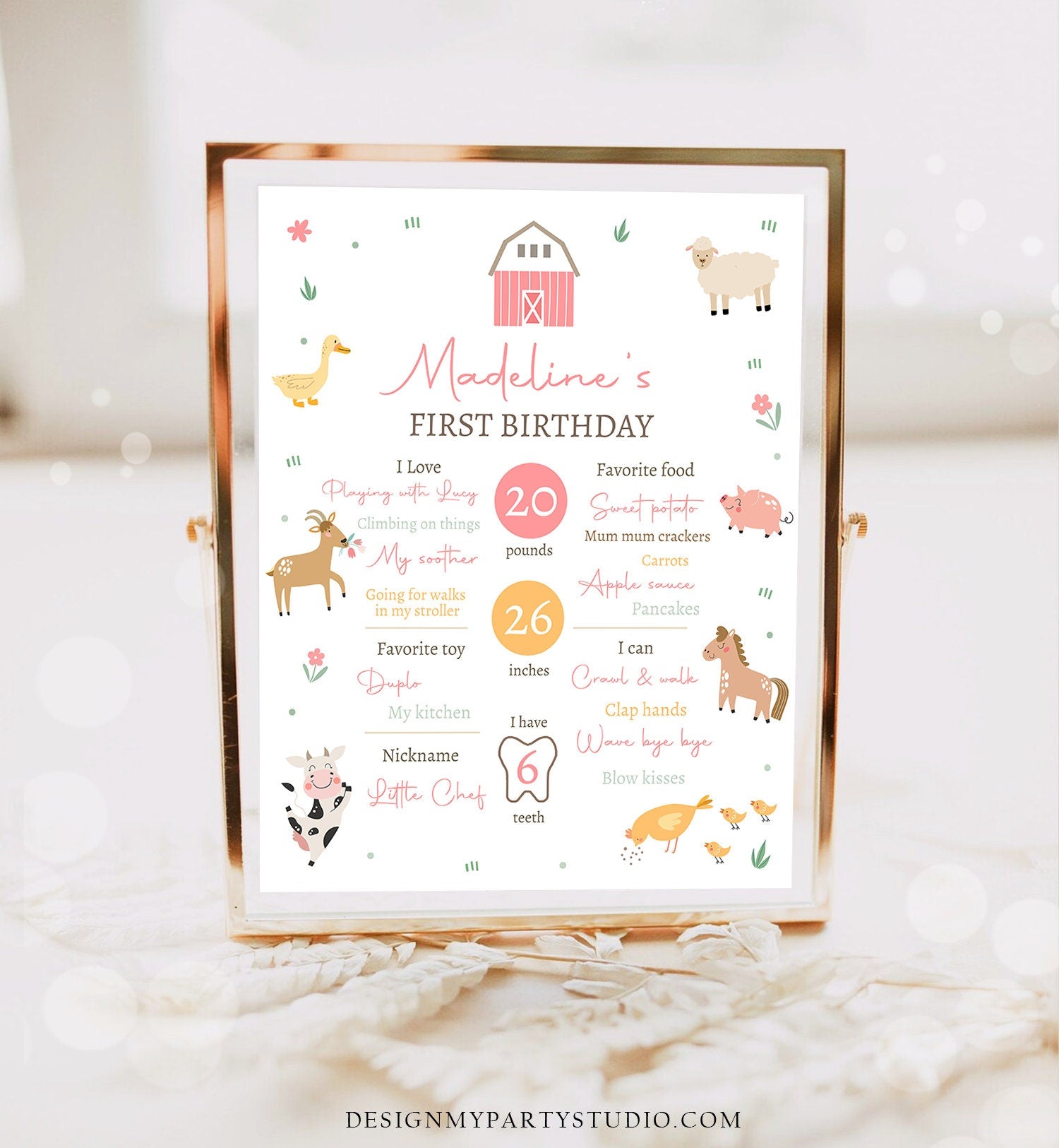 Editable Farm Animals Birthday Milestones Sign Girl Pink Farm Minimalist Barnyard Bash Barnyard Sign Floral Download Template Printable 0436