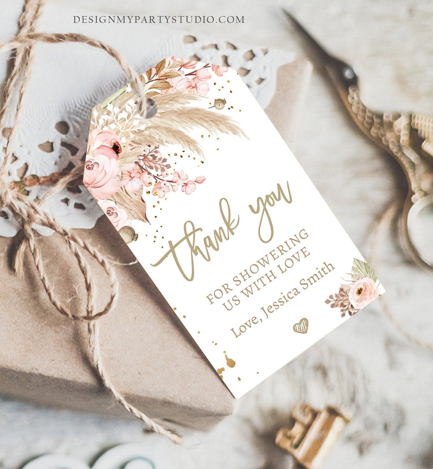 Editable Pampas Grass Favor Tag Baby Shower Thank You Tags Boho Tropical Desert Gift Tag Instant Download Printable Corjl Template 0395