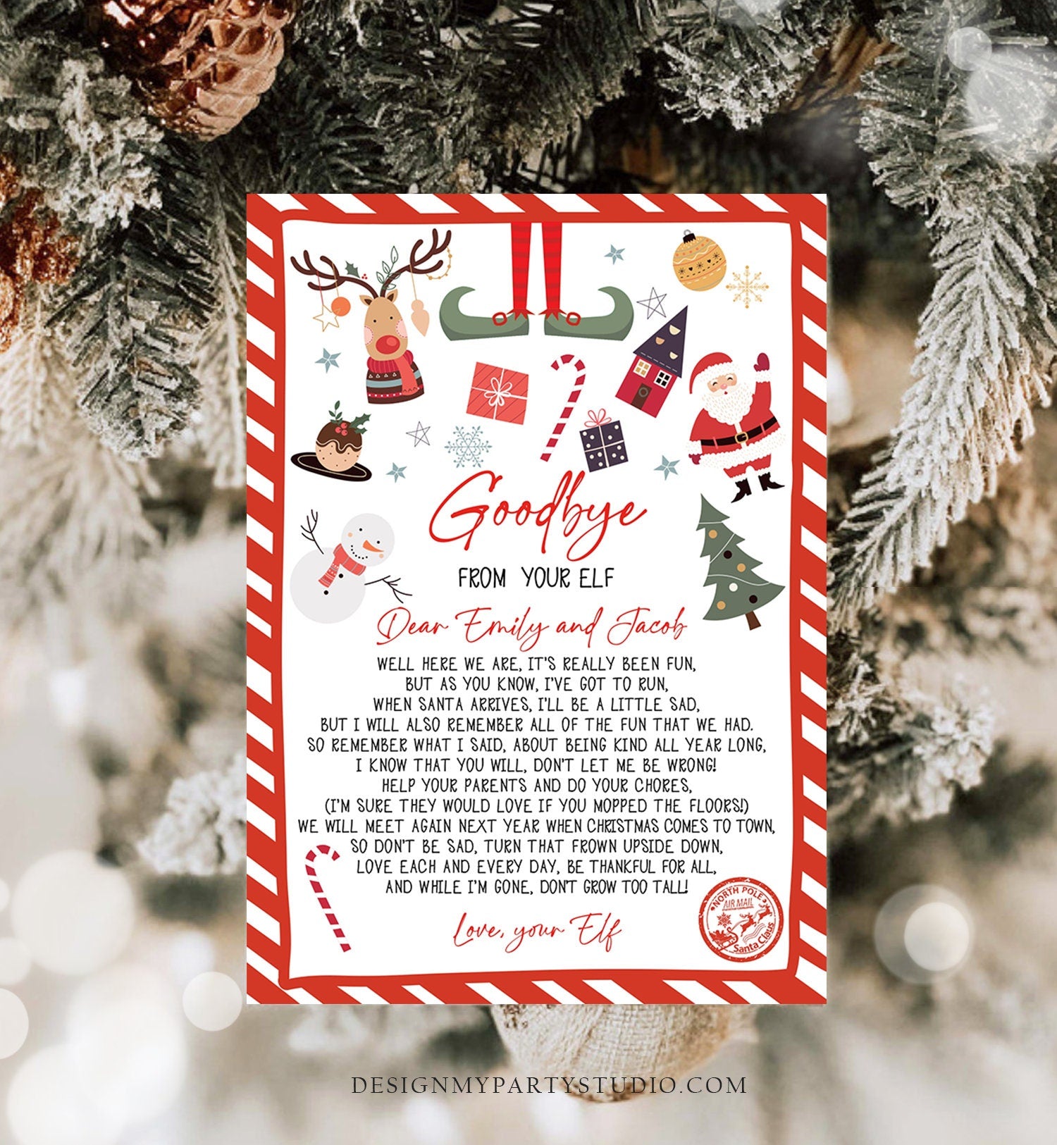 Editable Elf Goodbye Letter Departure Letter Christmas Goodbye from Your Elf Christmas Elf Letter Santa Claus Poem Printable Template 0496