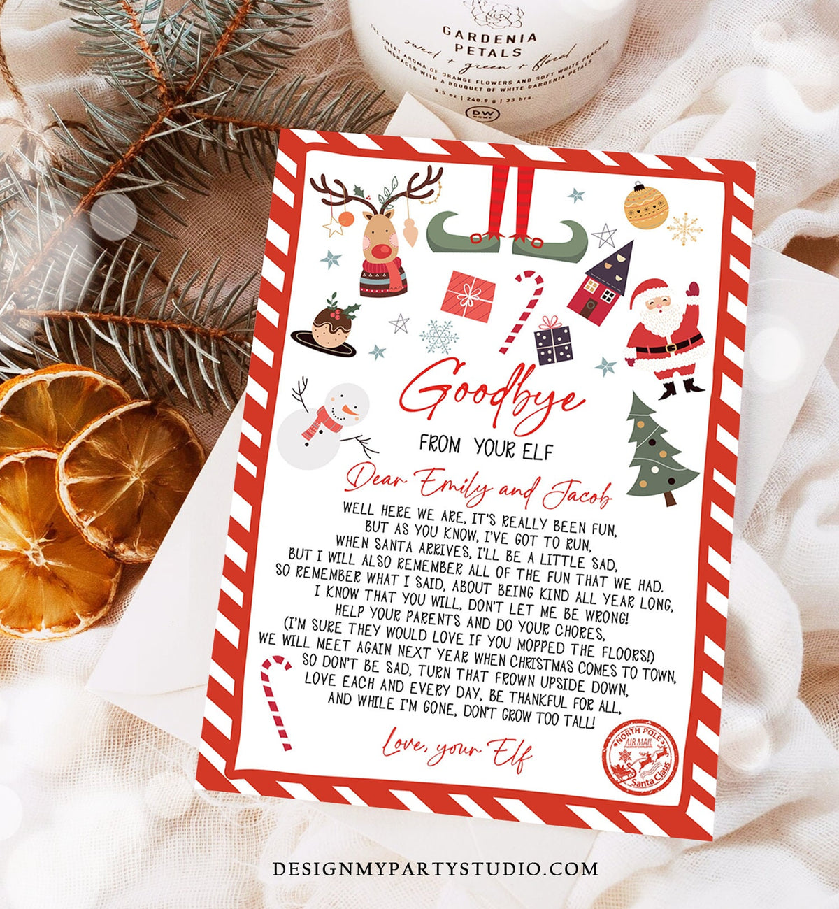 Editable Elf Goodbye Letter Departure Letter Christmas Goodbye from Your Elf Christmas Elf Letter Santa Claus Poem Printable Template 0496