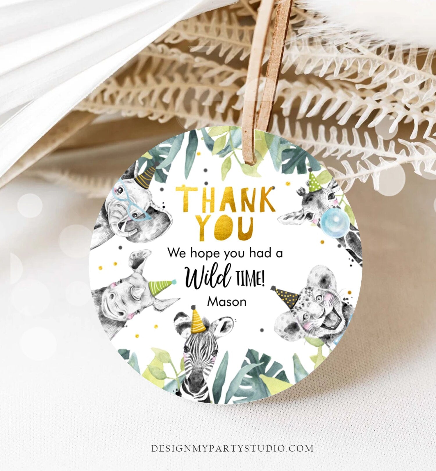 Editable Party Animals Favor Tags Wild One Animals Thank You Tag Safari Animals Zoo Birthday Wild Time Boy Stickers Template Digital 0322