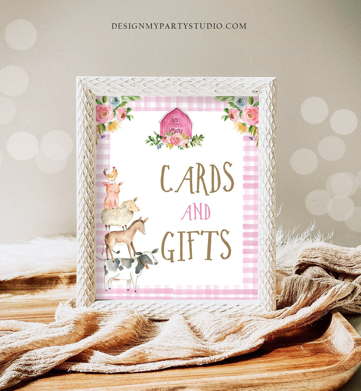 Cards And Gifts Sign Table Decor Farm Birthday Sign Gift Table Farm Animals Party Pink Farm Girl Floral Barnyard Sign Printable 0155