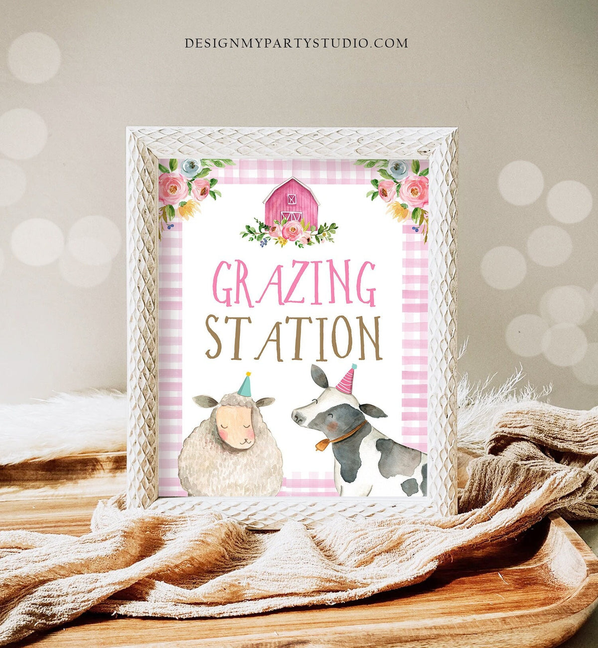 Grazing Station Food Party Sign Farm Birthday Sign Table Decor Barnyard Birthday Farm Animals Pink Girl Snacks Farm Party Printable 0155