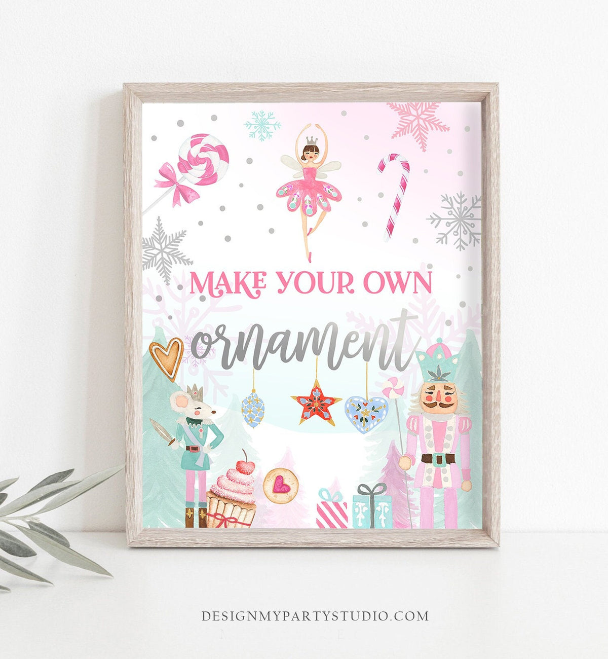 Make Your Own Ornament Station Sign Nutcracker Birthday Decor Girl Sugar Plum Fairy Pink Nutcracker Ballet Favor Download Printable 0352