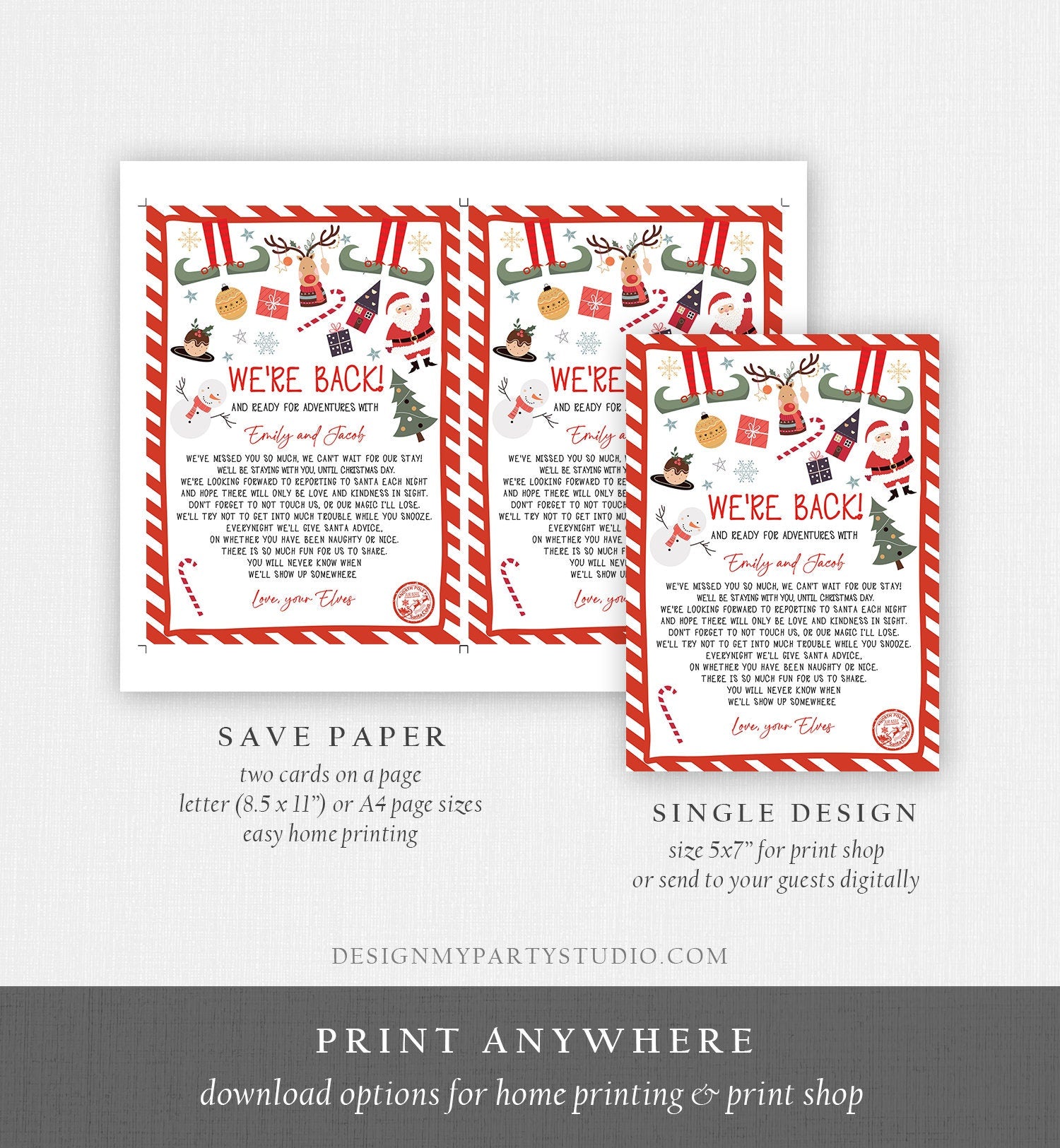 Editable Elf Arrival Letter Return Letter Christmas Elf We're Back Elf Welcome Hello Letter from Elves Boy and Girl Printable Template 0496