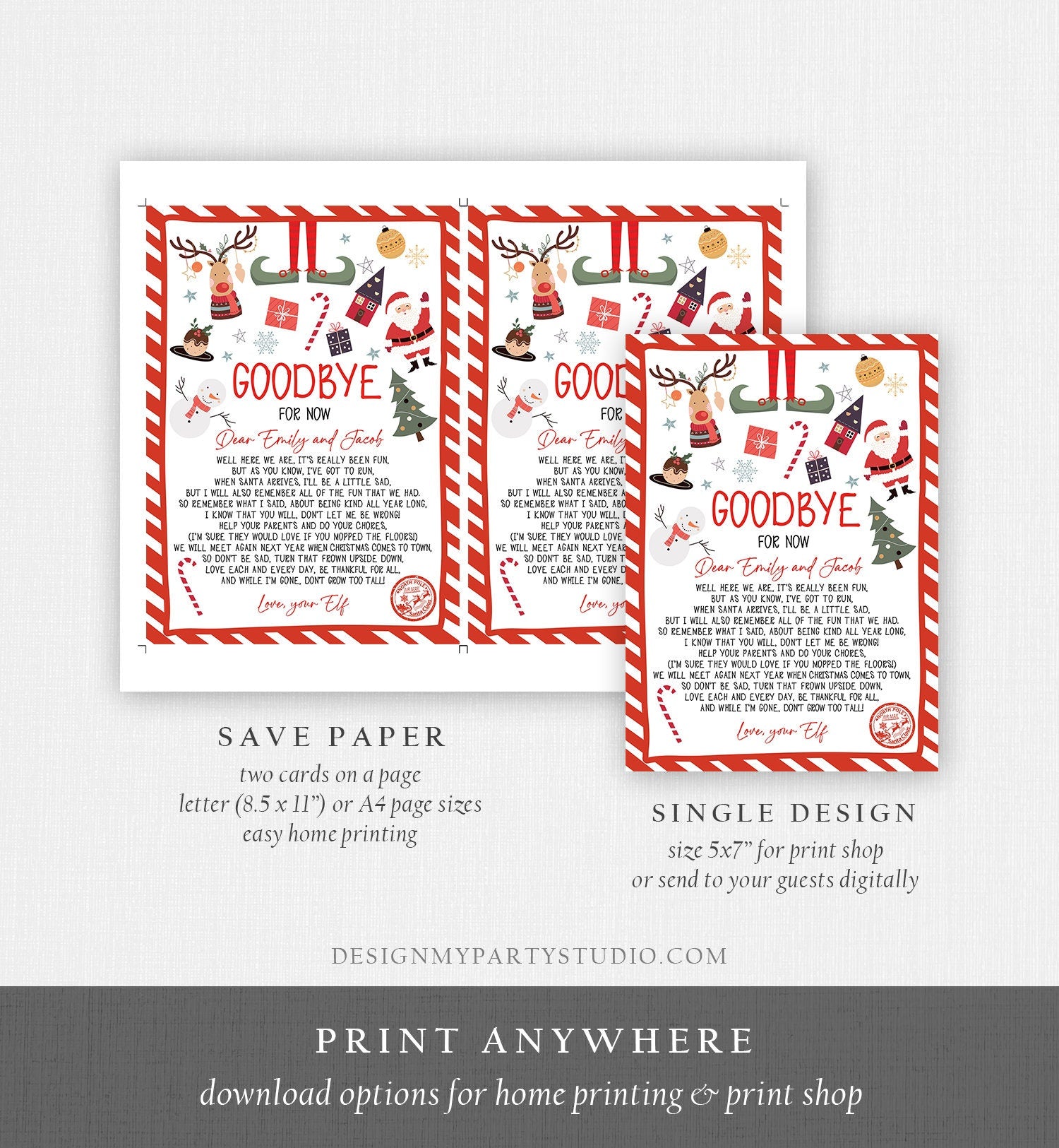 Editable Elf Goodbye Letter Departure Letter Christmas Goodbye from Your Elf Christmas Elf Letter Santa Claus Poem Printable Template 0496