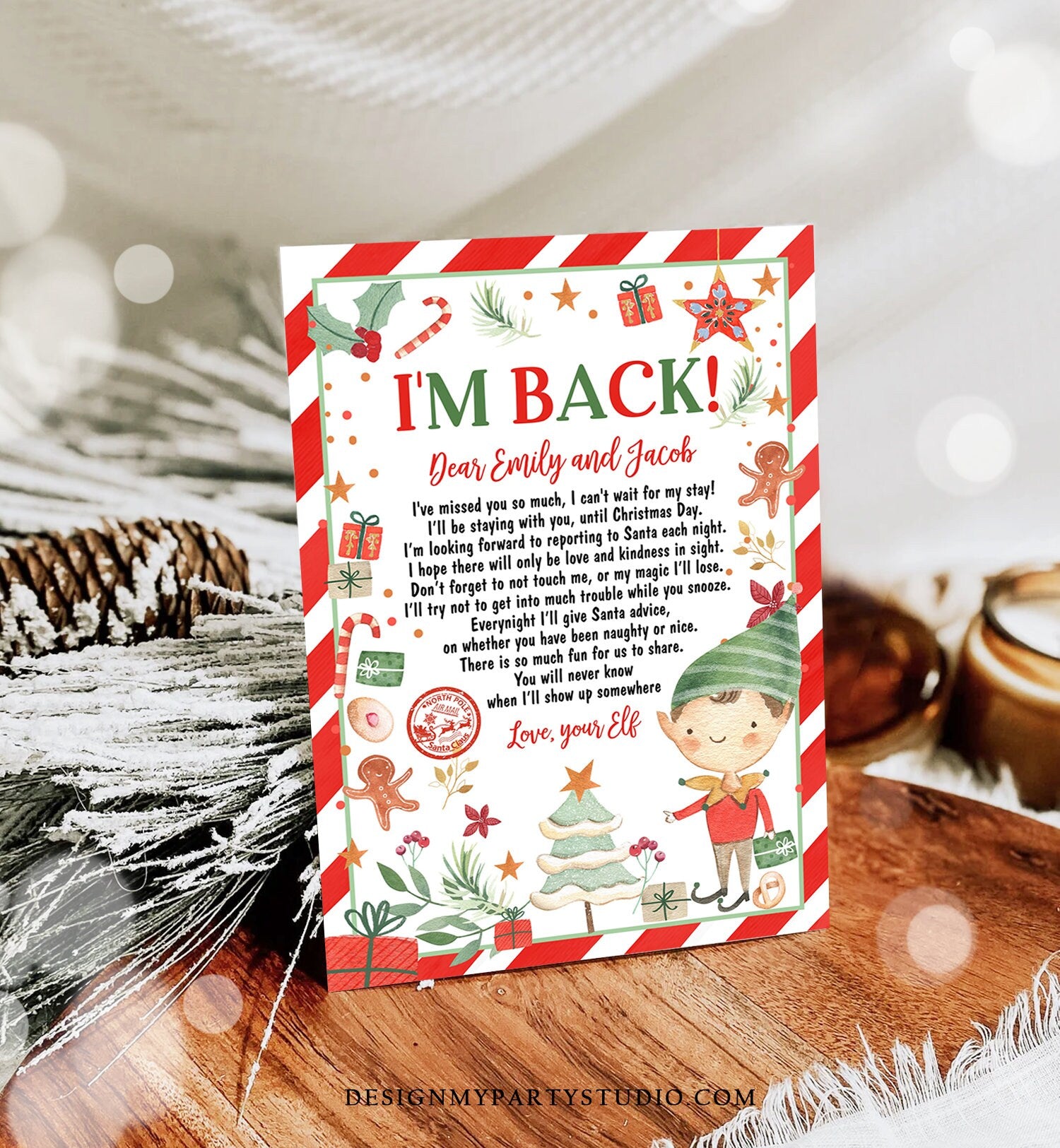 Editable Elf Arrival Letter Return Letter Christmas Elf I'm Back Letter from Elf Welcome Hello from Elf Kids Digital Printable Template 0358