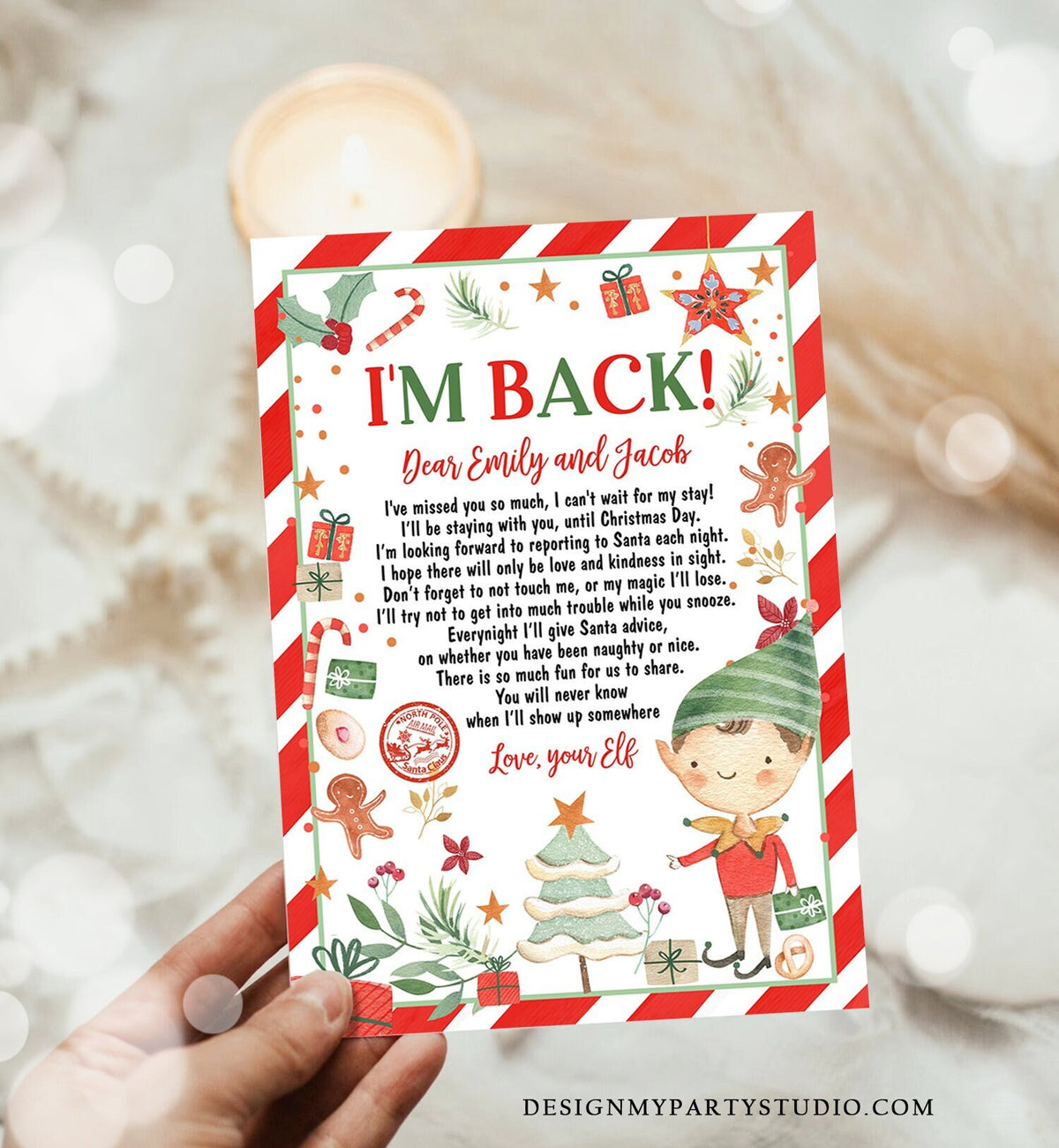 Editable Elf Arrival Letter Return Letter Christmas Elf I&#39;m Back Letter from Elf Welcome Hello from Elf Kids Digital Printable Template 0358