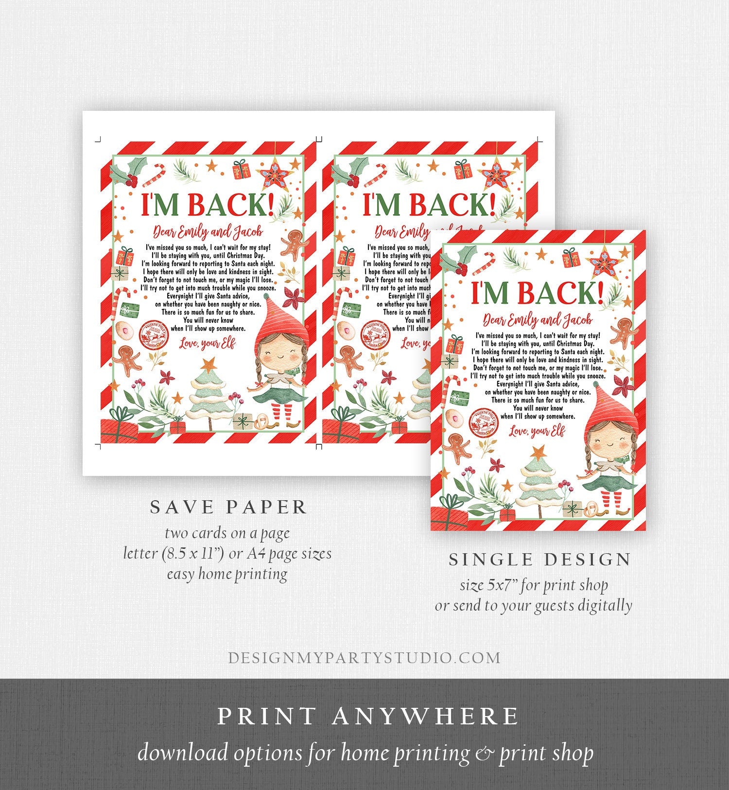 Editable Elf Arrival Letter Return Letter Christmas Elf I'm Back Letter from Elf Welcome Hello from Elf Girl Digital Printable Template 0358