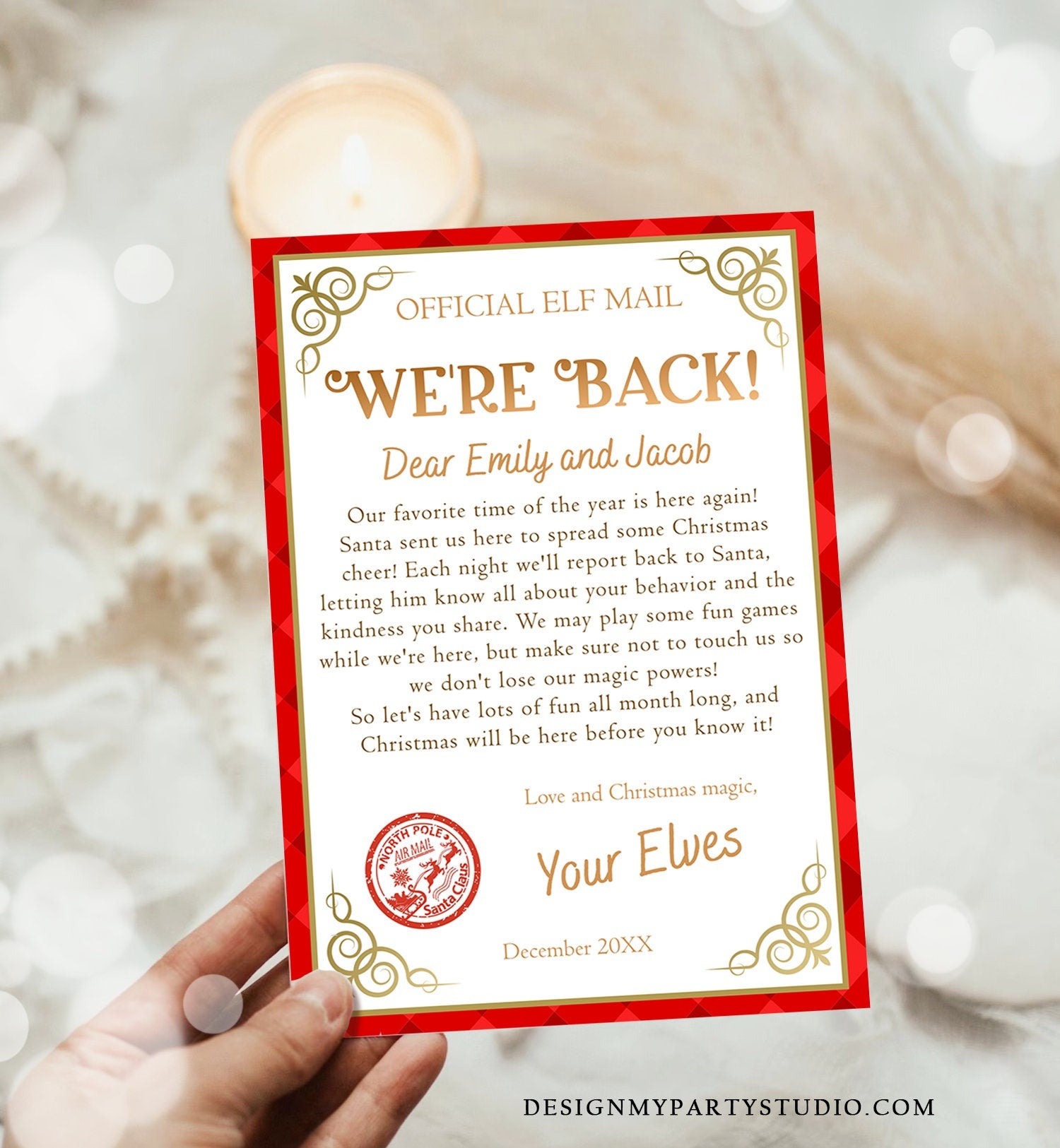 Editable Elf Arrival Letter Return Letter Christmas Elf We're Back Elf Welcome Hello Letter from Elves Boy and Girl Printable Template 0497