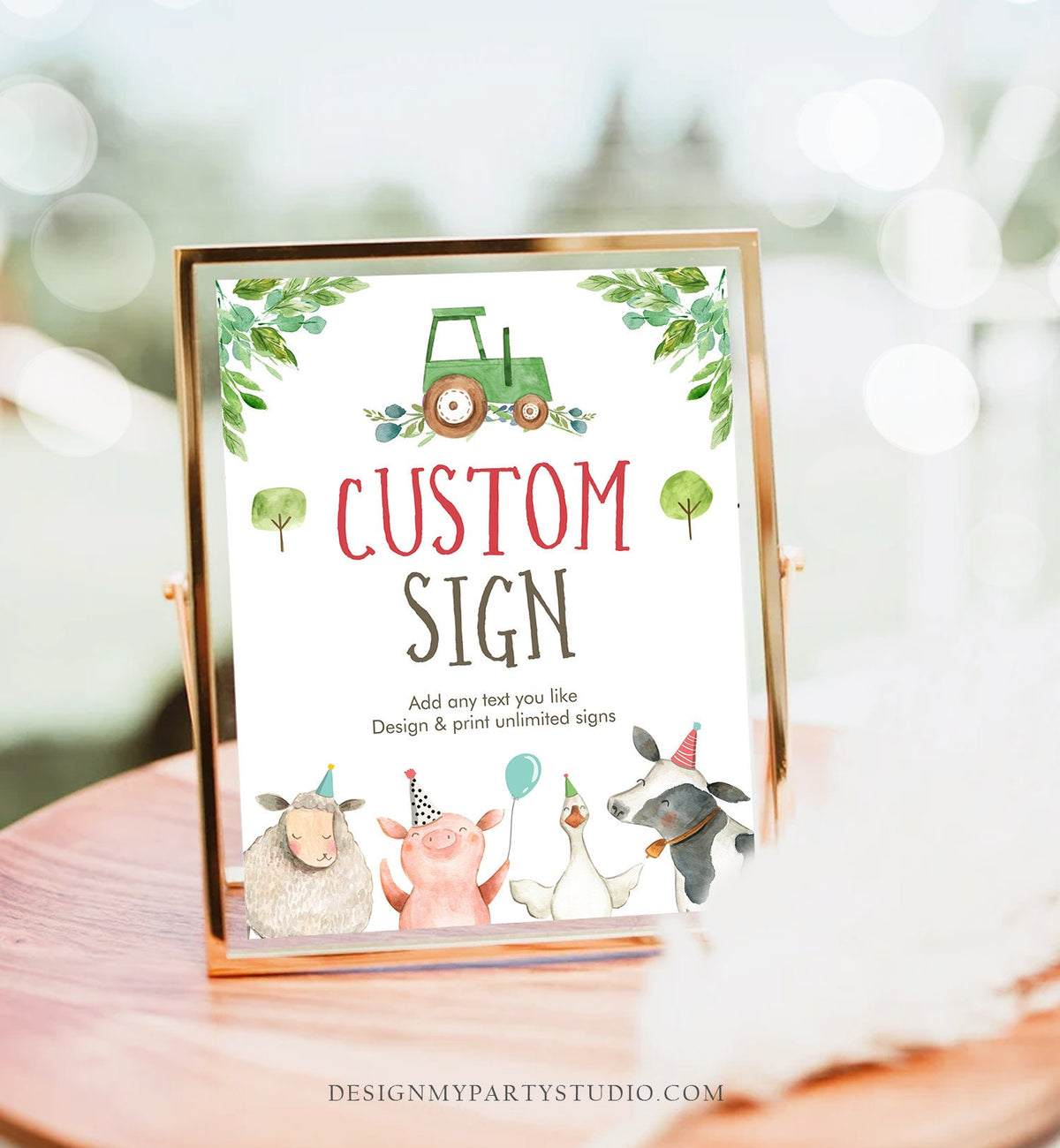 Editable Custom Sign Farm Animals Sign Boy Barnyard Birthday Green Tractor Cow Pig Sheep Table Sign Decor Digital Download Printable 0155