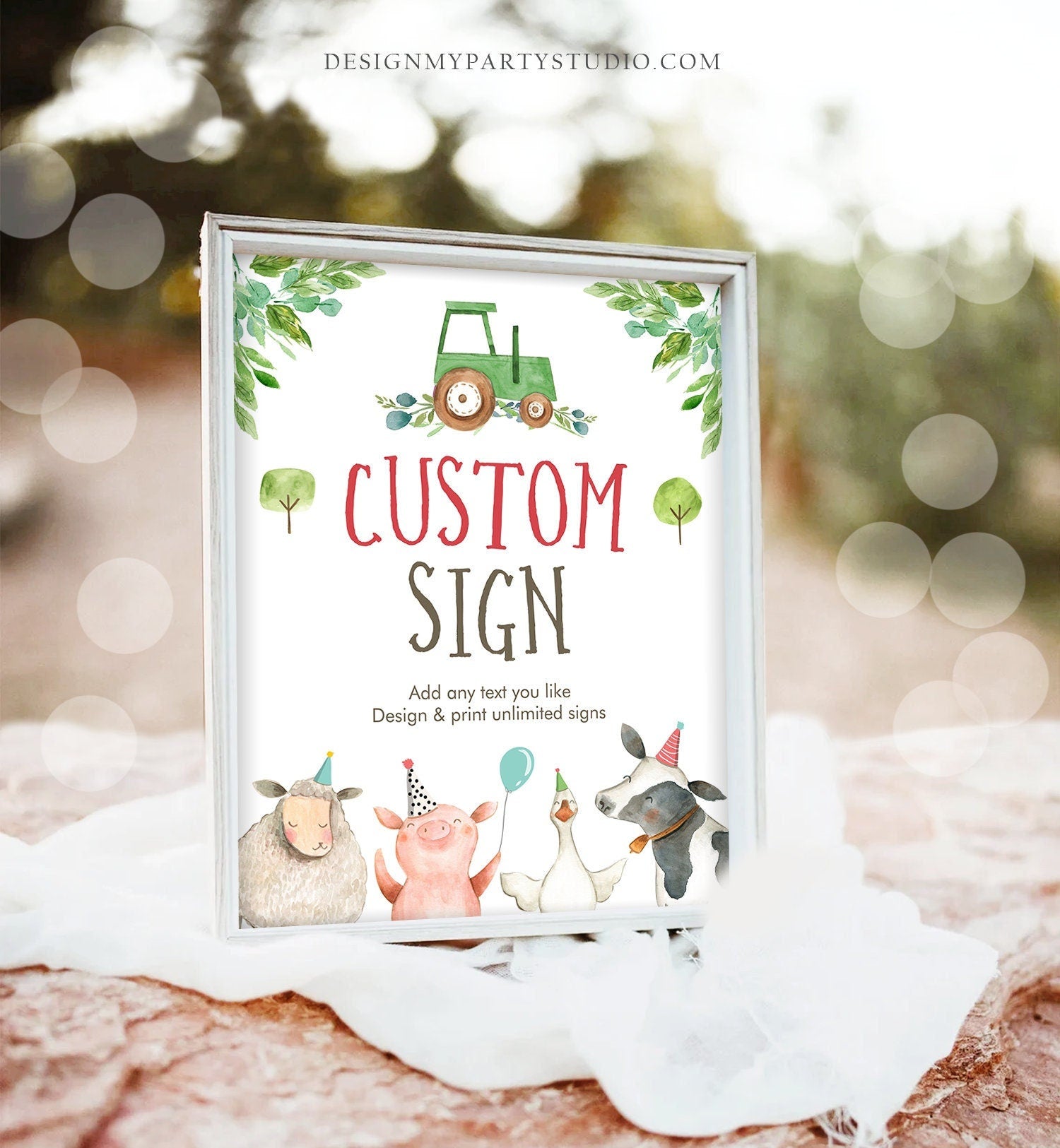 Editable Custom Sign Farm Animals Sign Boy Barnyard Birthday Green Tractor Cow Pig Sheep Table Sign Decor Digital Download Printable 0155