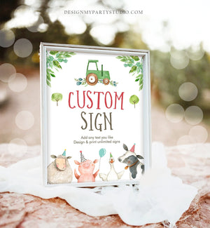 Editable Custom Sign Farm Animals Sign Boy Barnyard Birthday Green Tractor Cow Pig Sheep Table Sign Decoration 8x10 Download PRINTABLE 0155