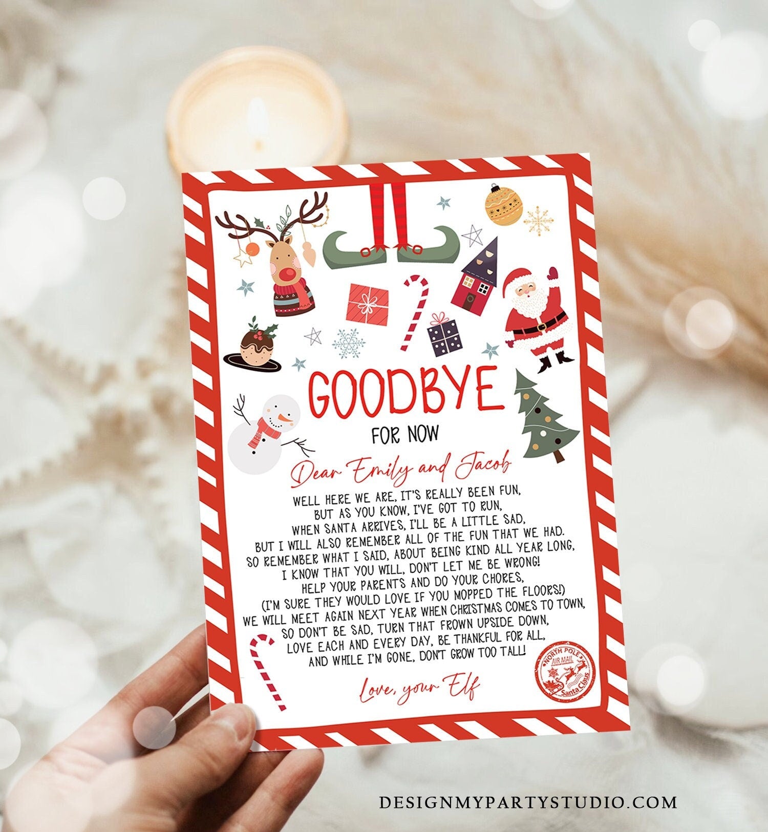 Editable Elf Goodbye Letter Departure Letter Christmas Goodbye from Your Elf Christmas Elf Letter Santa Claus Poem Printable Template 0496